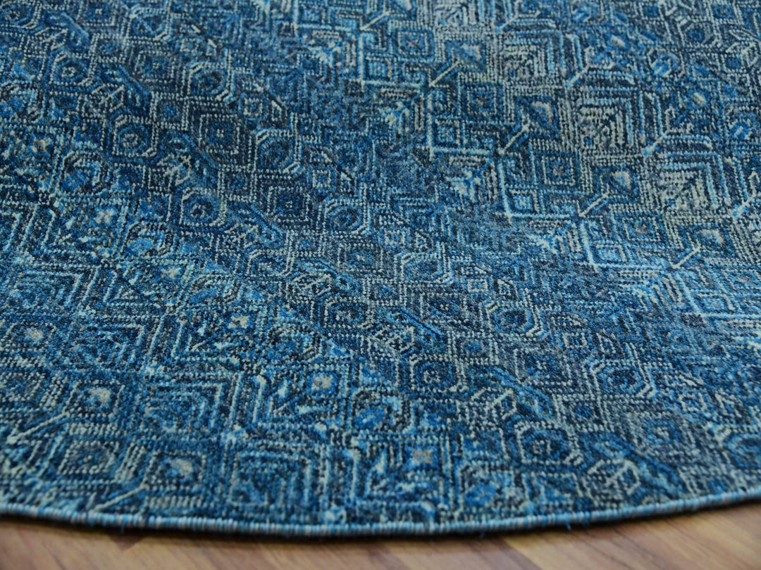 8'0" x 8'0" New Hand Knotted Blue Wool Round Oriental Rug - MOA10279765