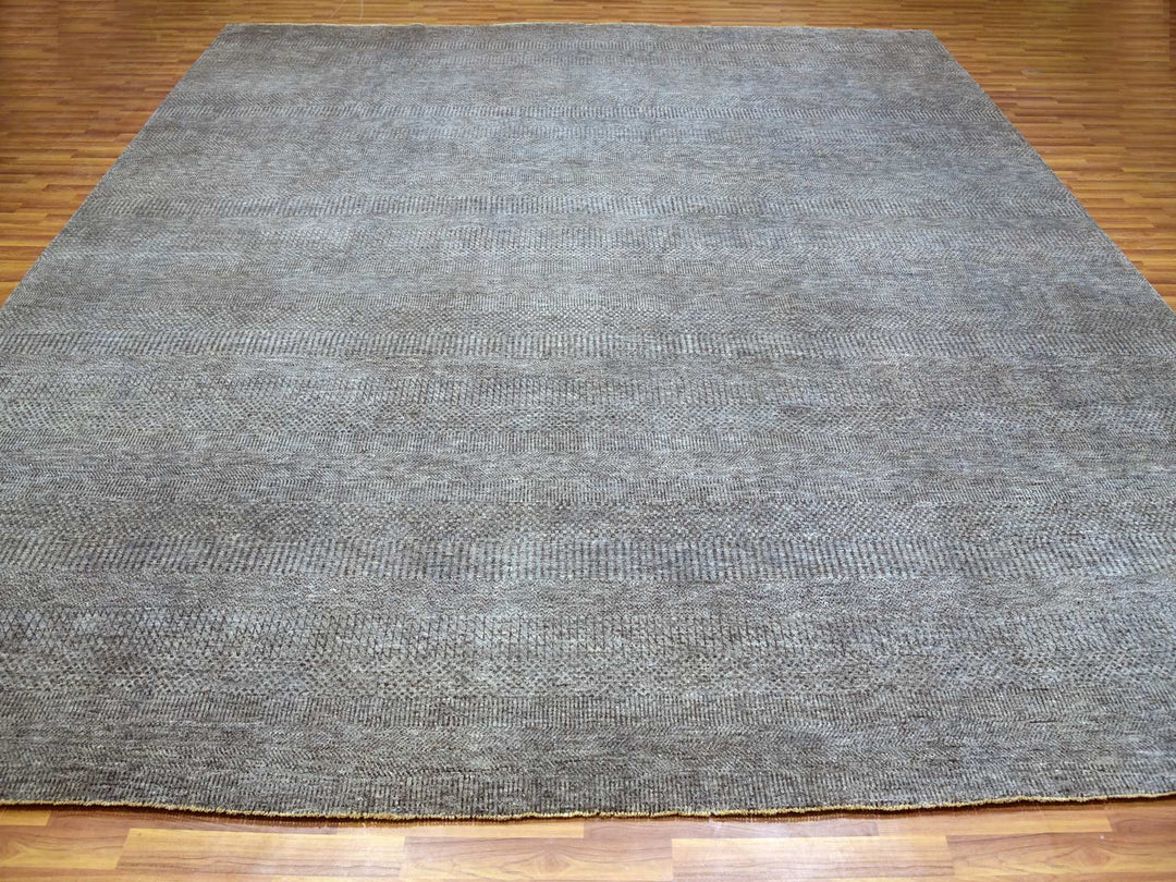 12'0" x 12'1" New Hand Knotted Grey Wool Square Oriental Rug - MOA10279766