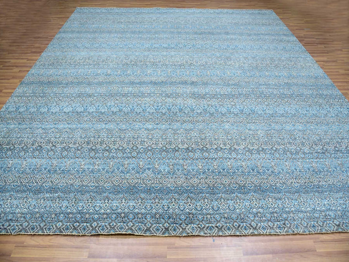 12'0" x 12'0" New Hand Knotted Blue Wool Square Oriental Rug - MOA10279768