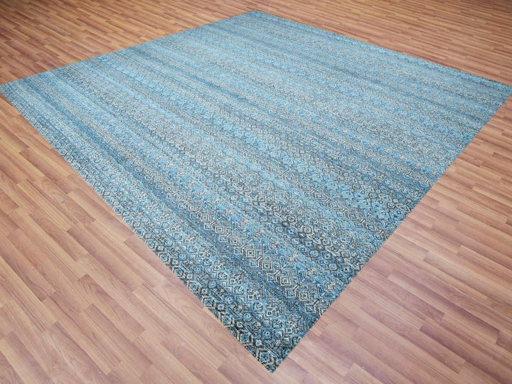 12'0" x 12'0" New Hand Knotted Blue Wool Square Oriental Rug - MOA10279768