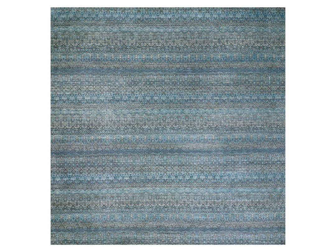 12'0" x 12'0" New Hand Knotted Blue Wool Square Oriental Rug - MOA10279770
