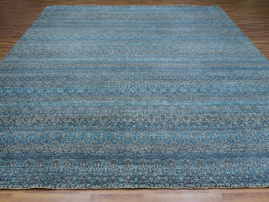 12'0" x 12'0" New Hand Knotted Blue Wool Square Oriental Rug - MOA10279770