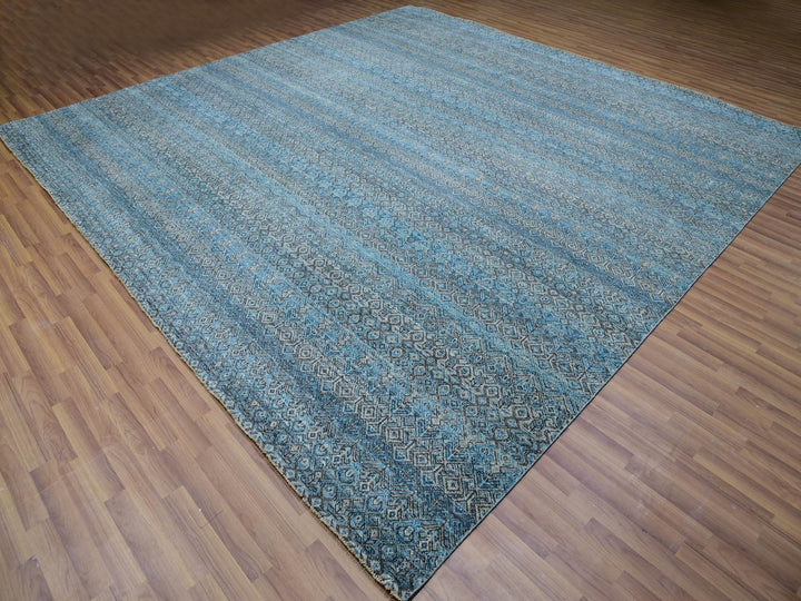 12'0" x 12'0" New Hand Knotted Blue Wool Square Oriental Rug - MOA10279770