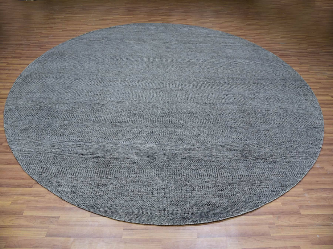 11'11" x 12'0" New Hand Knotted Grey Wool Round Oriental Rug - MOA10279774