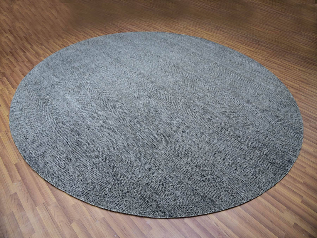 11'11" x 12'0" New Hand Knotted Grey Wool Round Oriental Rug - MOA10279774