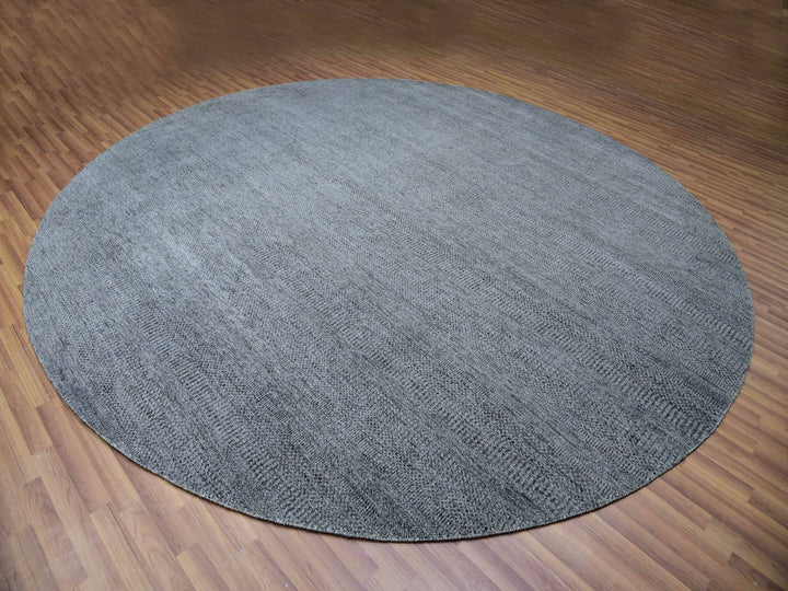 11'11" x 12'0" New Hand Knotted Grey Wool Round Oriental Rug - MOA10279774