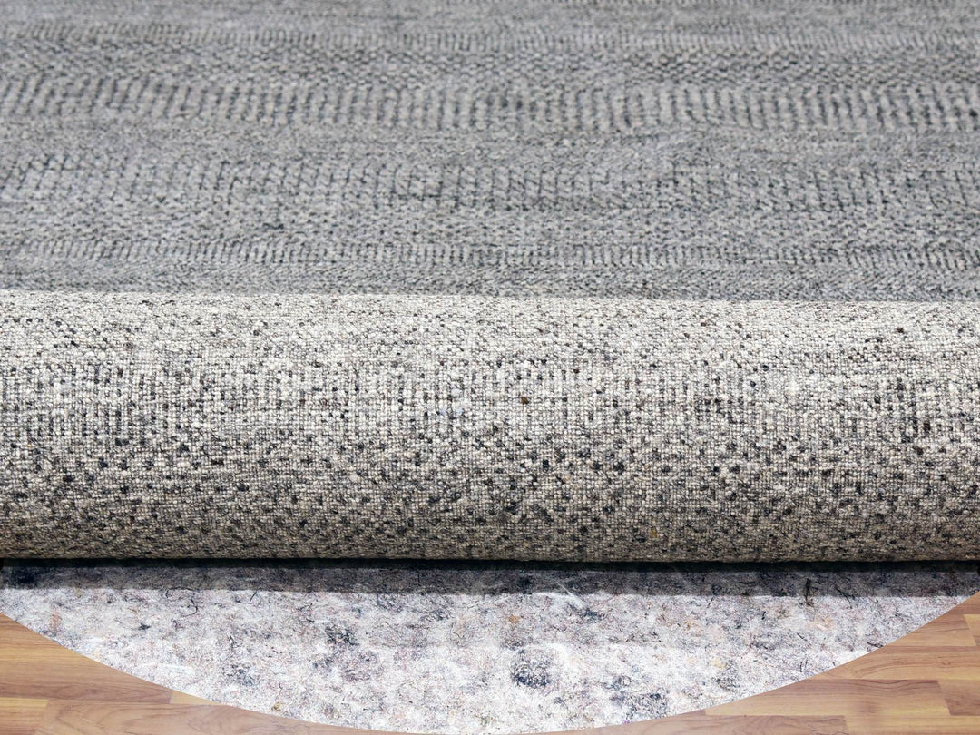 11'11" x 12'0" New Hand Knotted Grey Wool Round Oriental Rug - MOA10279774
