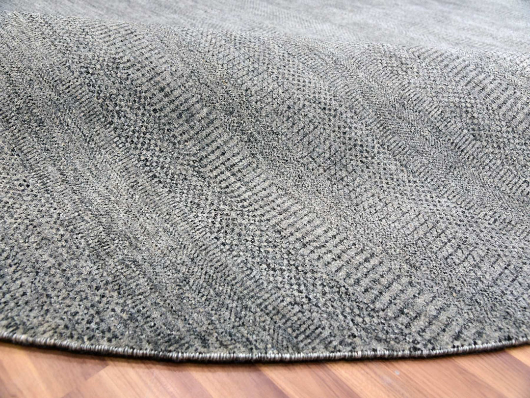 11'11" x 12'0" New Hand Knotted Grey Wool Round Oriental Rug - MOA10279774