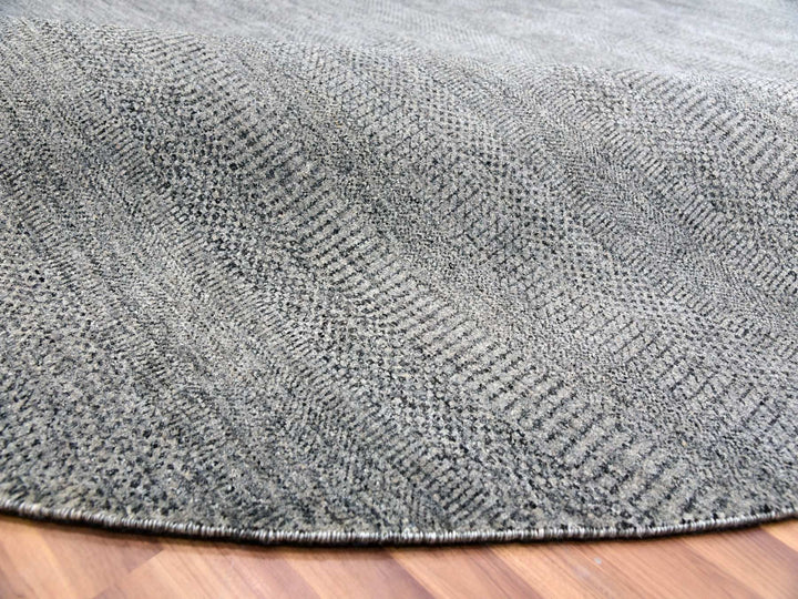 11'11" x 12'0" New Hand Knotted Grey Wool Round Oriental Rug - MOA10279774