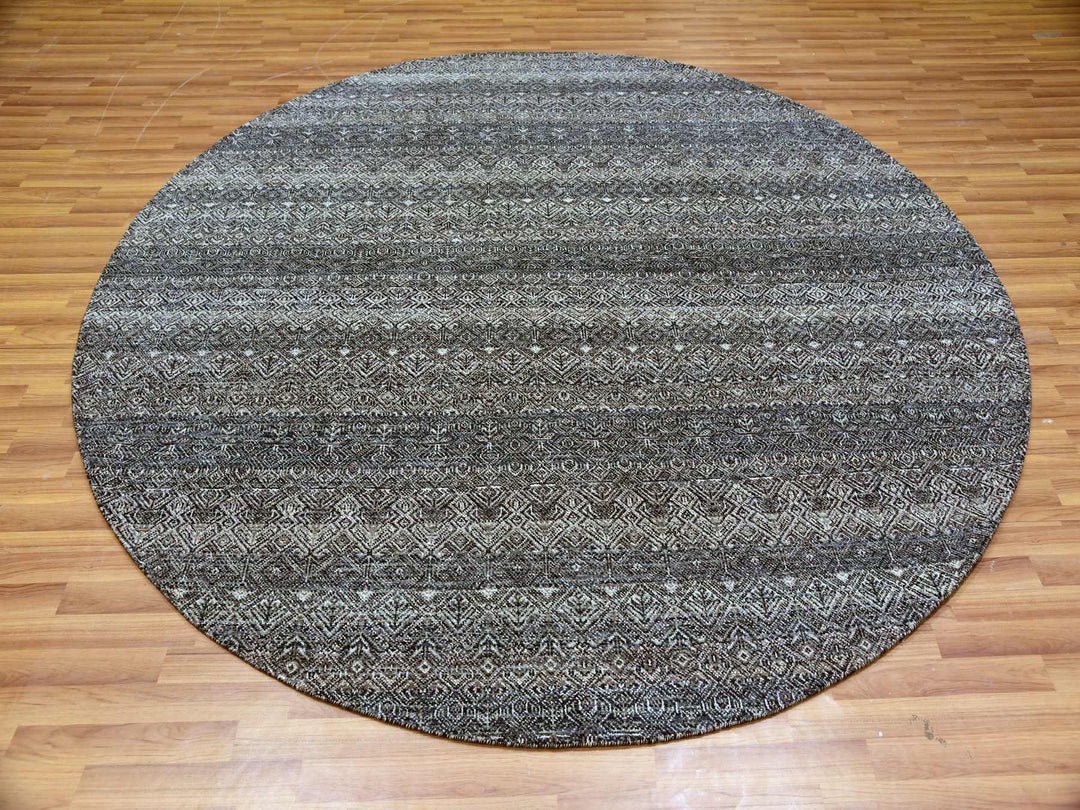 9'11" x 10'0" New Hand Knotted Grey Wool Round Oriental Rug - MOA10279785