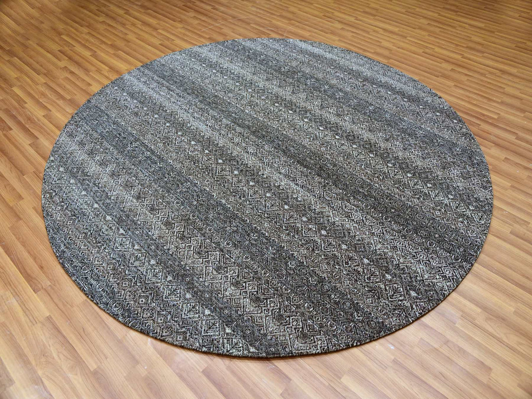 9'11" x 10'0" New Hand Knotted Grey Wool Round Oriental Rug - MOA10279785