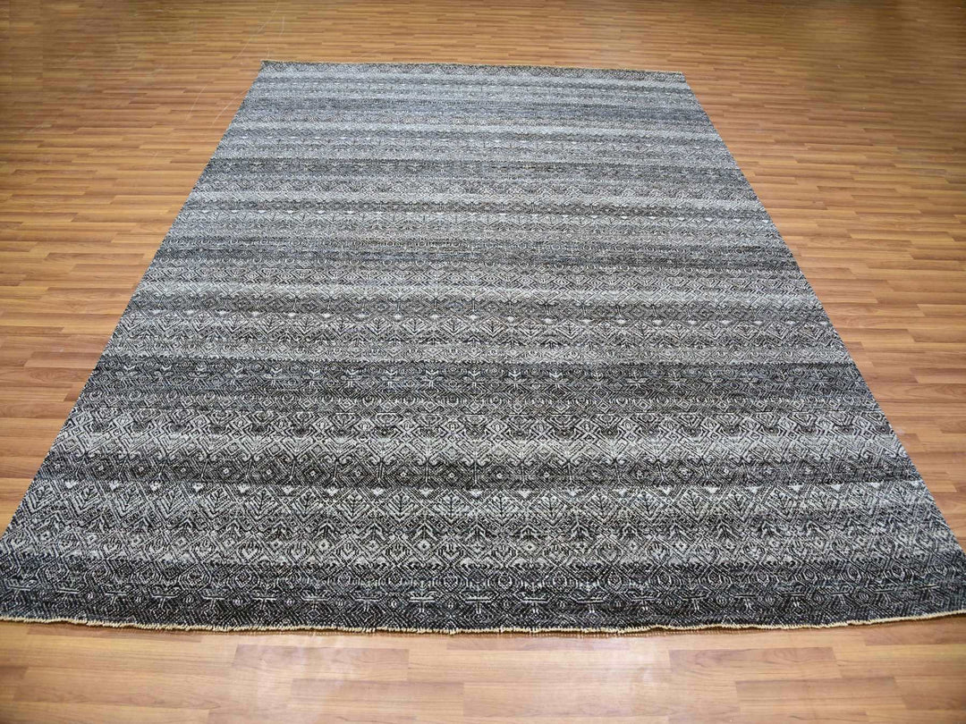 8'0" x 10'1" New Hand Knotted Grey Wool Rectangle Oriental Rug - MOA10279787