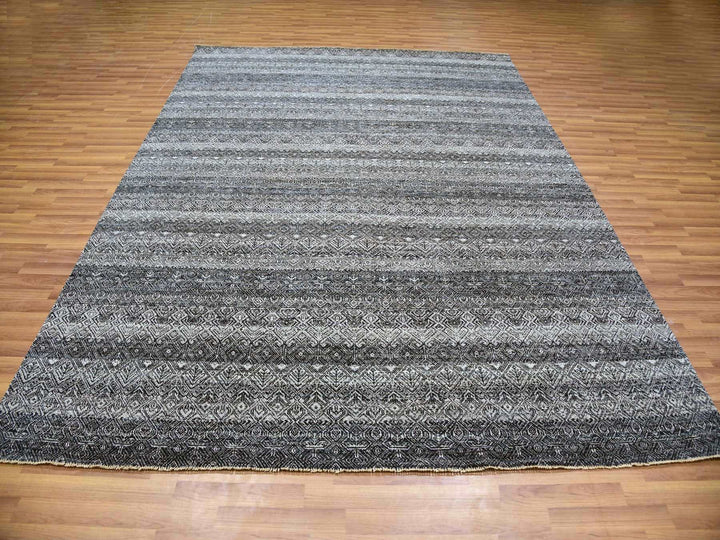 8'0" x 10'1" New Hand Knotted Grey Wool Rectangle Oriental Rug - MOA10279787