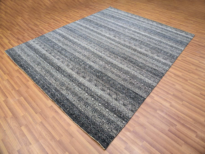 8'0" x 10'1" New Hand Knotted Grey Wool Rectangle Oriental Rug - MOA10279787
