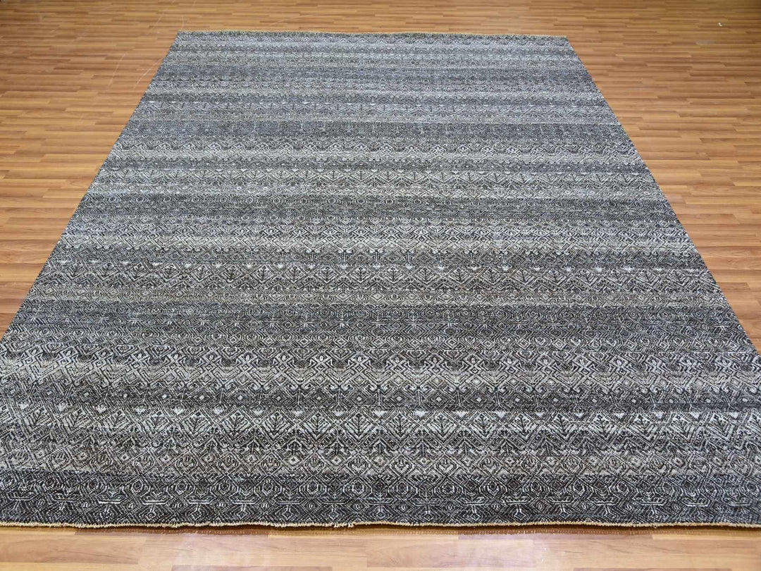 8'0" x 9'11" New Hand Knotted Grey Wool Rectangle Oriental Rug - MOA10279788