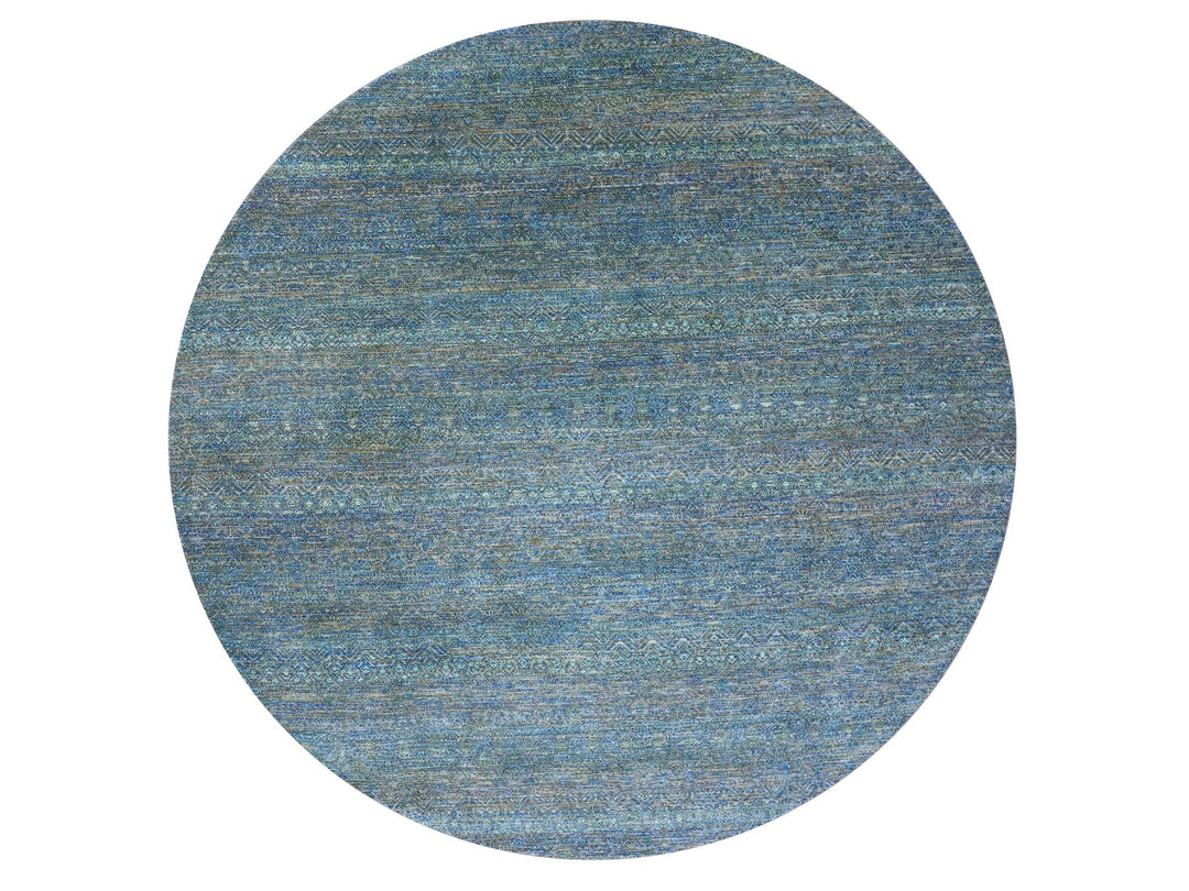 9'11" x 10'0" New Hand Knotted Green Wool Round Oriental Rug - MOA10279790