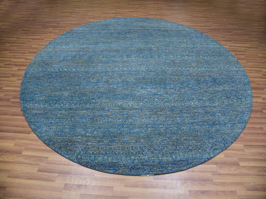 9'11" x 10'0" New Hand Knotted Green Wool Round Oriental Rug - MOA10279790