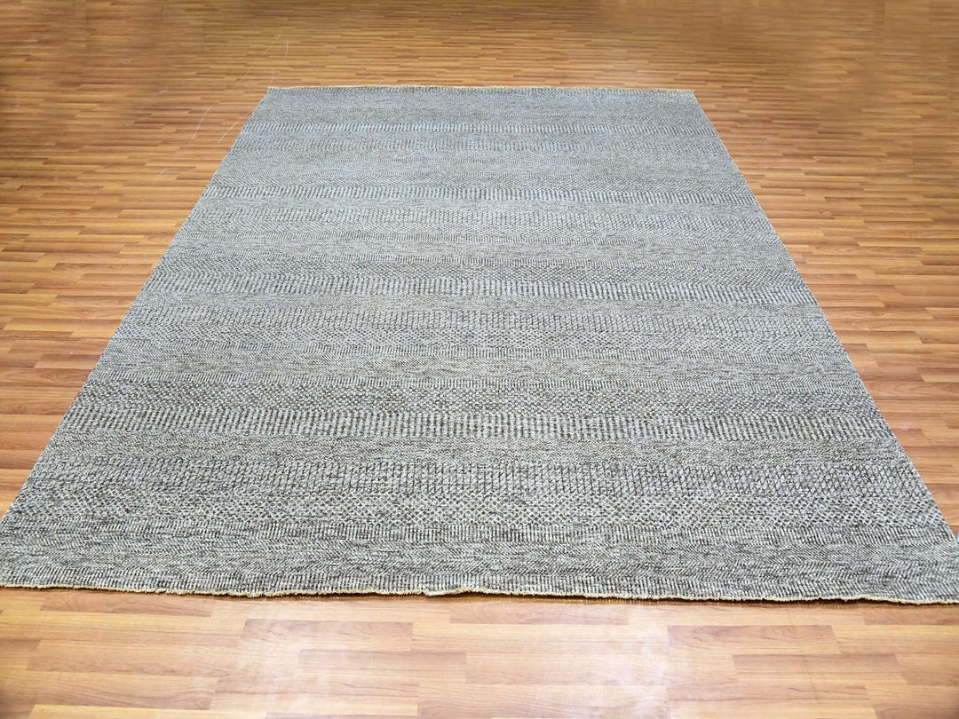 8'1" x 9'11" New Hand Knotted Grey Wool Rectangle Oriental Rug - MOA10279793