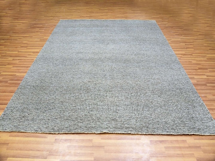 8'1" x 9'11" New Hand Knotted Grey Wool Rectangle Oriental Rug - MOA10279793