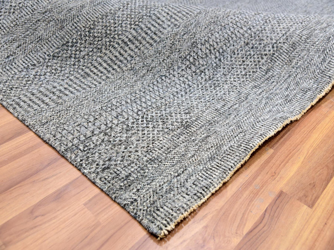 8'1" x 9'11" New Hand Knotted Grey Wool Rectangle Oriental Rug - MOA10279793