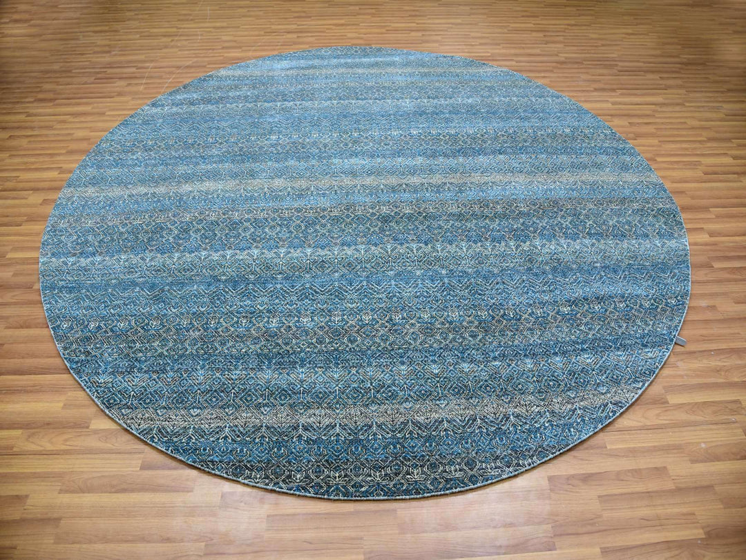 9'11" x 10'0" New Hand Knotted Blue Wool Round Oriental Rug - MOA10279795