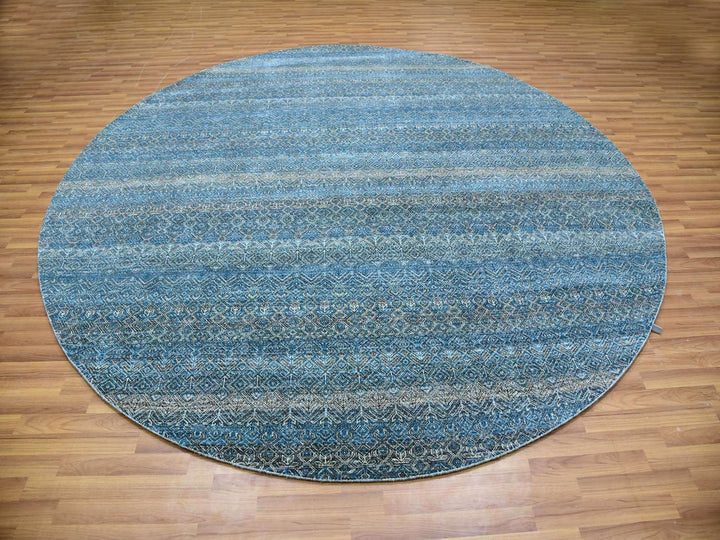 9'11" x 10'0" New Hand Knotted Blue Wool Round Oriental Rug - MOA10279795