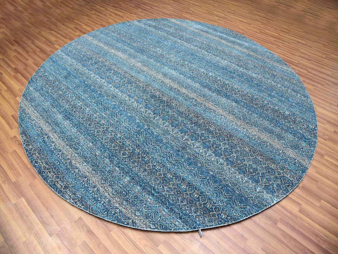 9'11" x 10'0" New Hand Knotted Blue Wool Round Oriental Rug - MOA10279795