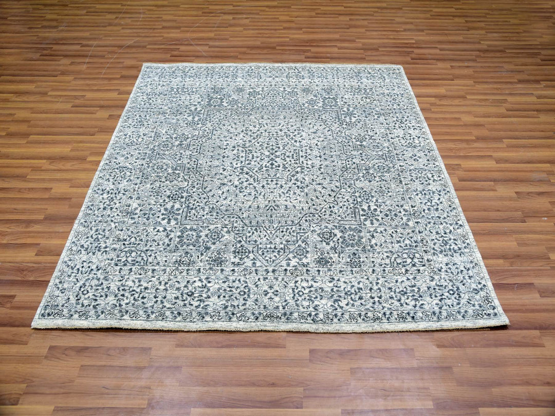 6'0" x 6'0" New Hand Knotted Ivory Wool Square Oriental Rug - MOA10279798