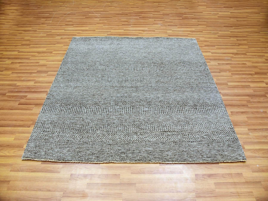 6'1" x 6'6" New Hand Knotted Grey Wool Square Oriental Rug - MOA10279799