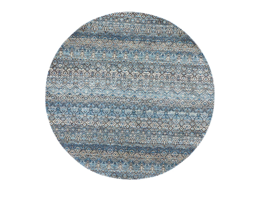 5'11" x 6'0" New Hand Knotted Blue Wool Round Oriental Rug - MOA10279802