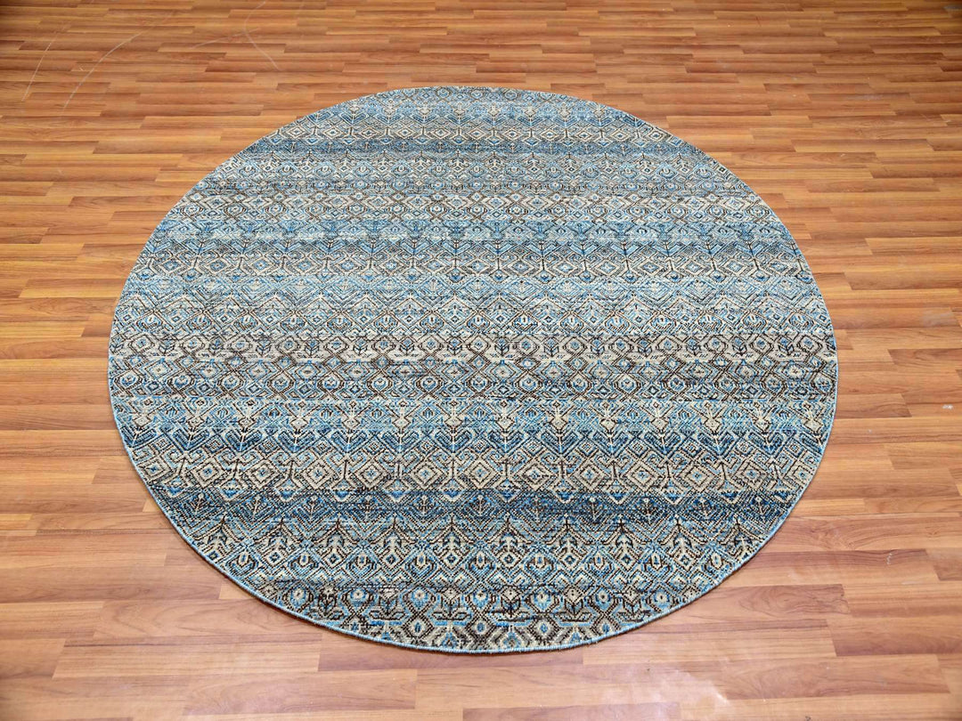 5'11" x 6'0" New Hand Knotted Blue Wool Round Oriental Rug - MOA10279802