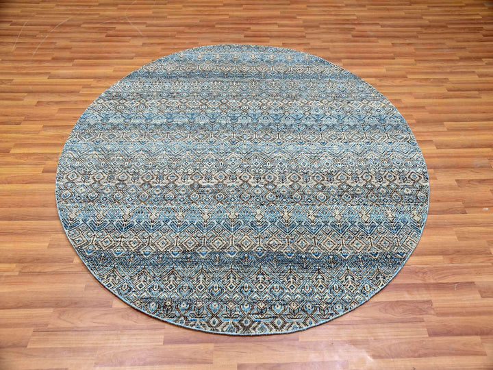 5'11" x 6'0" New Hand Knotted Blue Wool Round Oriental Rug - MOA10279802