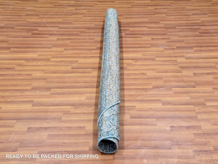 5'11" x 6'0" New Hand Knotted Blue Wool Round Oriental Rug - MOA10279802