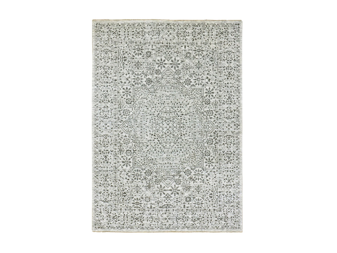 5'0" x 7'1" New Hand Knotted Ivory Wool Rectangle Oriental Rug - MOA10279803