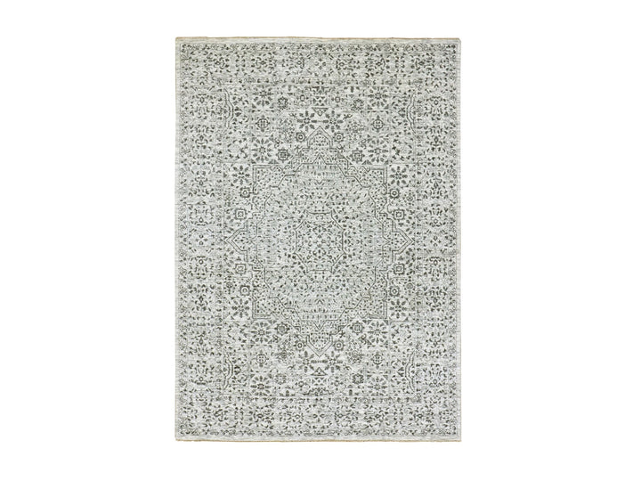 5'0" x 7'1" New Hand Knotted Ivory Wool Rectangle Oriental Rug - MOA10279803