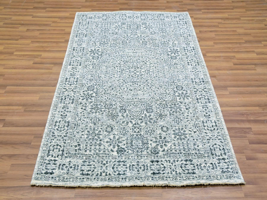 4'1" x 6'2" New Hand Knotted Ivory Wool Rectangle Oriental Rug - MOA10279806