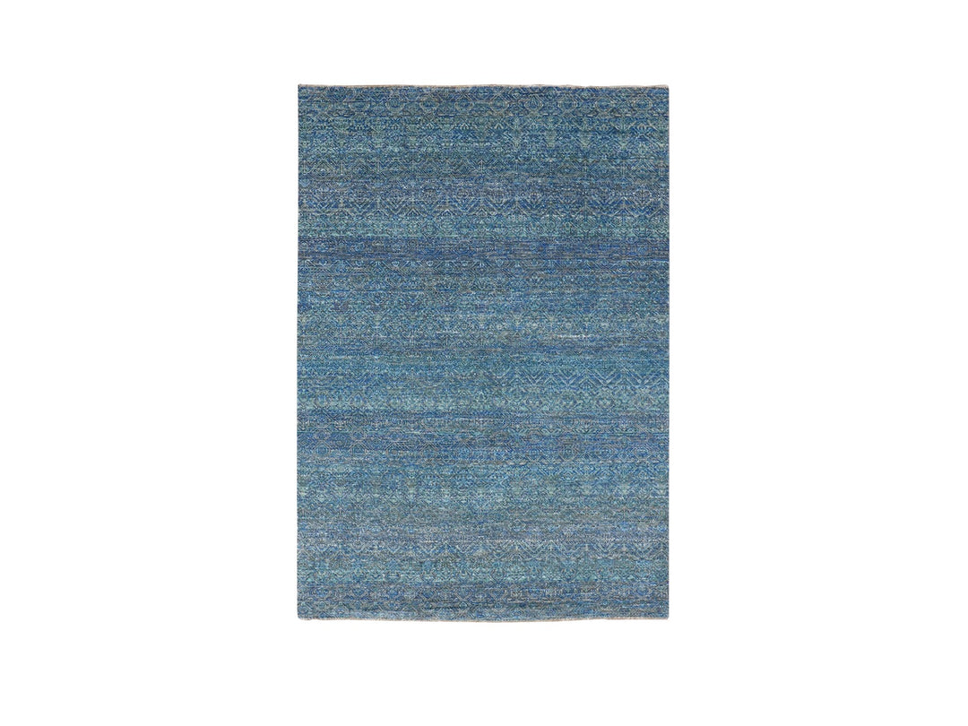 4'1" x 5'11" New Hand Knotted Green Wool Rectangle Oriental Rug - MOA10279807