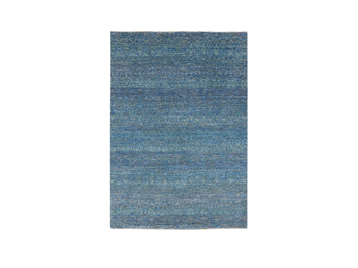 4'1" x 5'11" New Hand Knotted Green Wool Rectangle Oriental Rug - MOA10279807