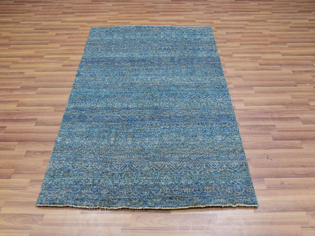 4'1" x 5'11" New Hand Knotted Green Wool Rectangle Oriental Rug - MOA10279807