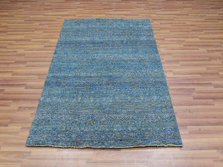 4'1" x 5'11" New Hand Knotted Green Wool Rectangle Oriental Rug - MOA10279807