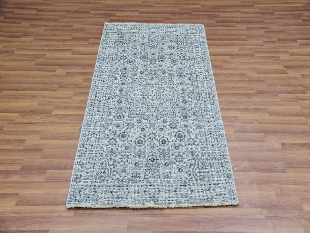 2'11" x 5'3" New Hand Knotted Ivory Wool Rectangle Oriental Rug - MOA10279810