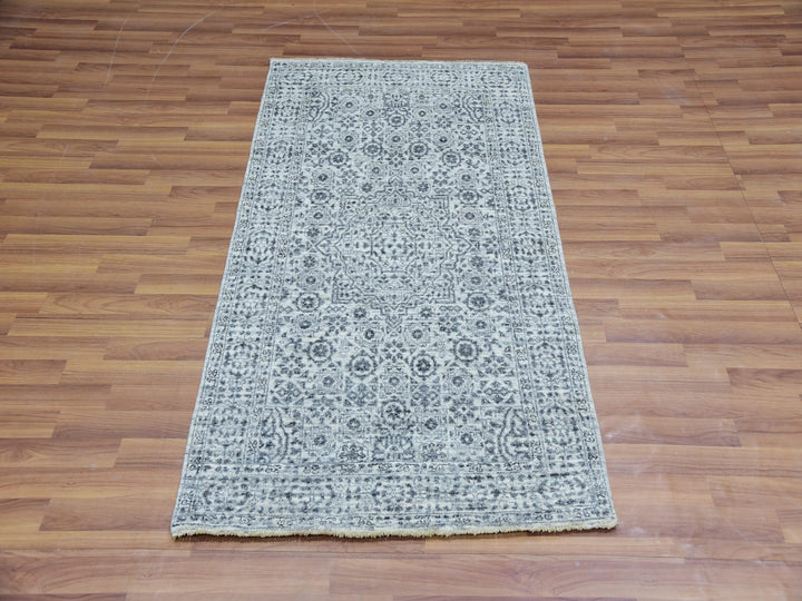 2'11" x 5'3" New Hand Knotted Ivory Wool Rectangle Oriental Rug - MOA10279810