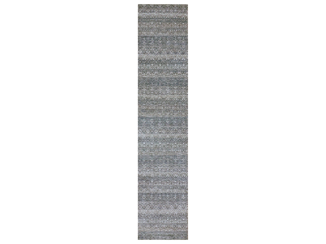 2'6" x 12'2" New Hand Knotted Grey Wool Runner Oriental Rug - MOA10279811