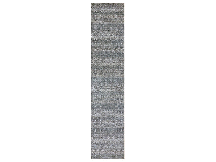 2'6" x 12'2" New Hand Knotted Grey Wool Runner Oriental Rug - MOA10279811
