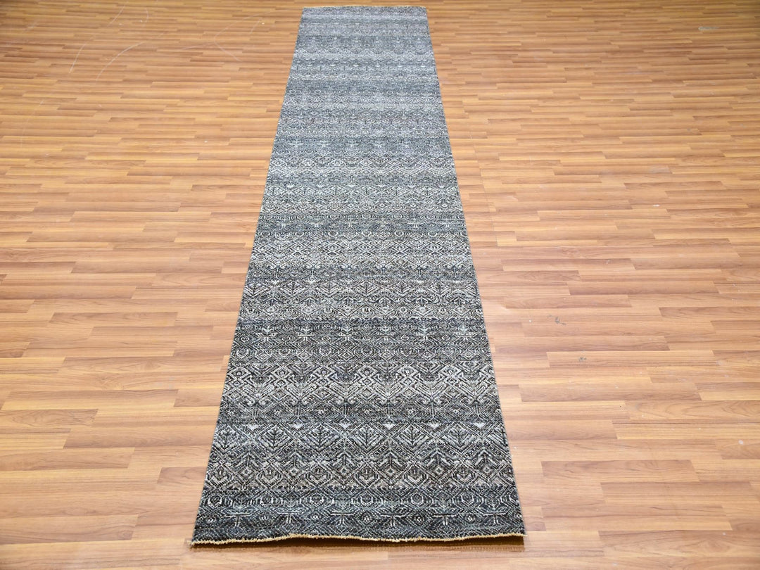 2'6" x 12'2" New Hand Knotted Grey Wool Runner Oriental Rug - MOA10279811