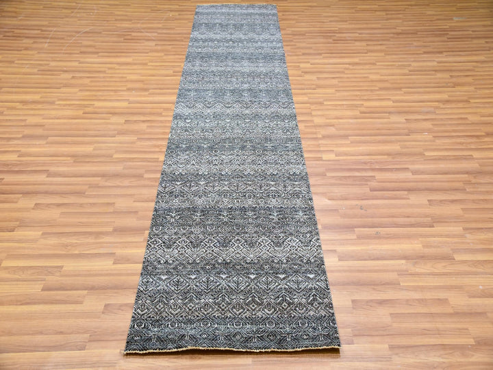 2'6" x 12'2" New Hand Knotted Grey Wool Runner Oriental Rug - MOA10279811