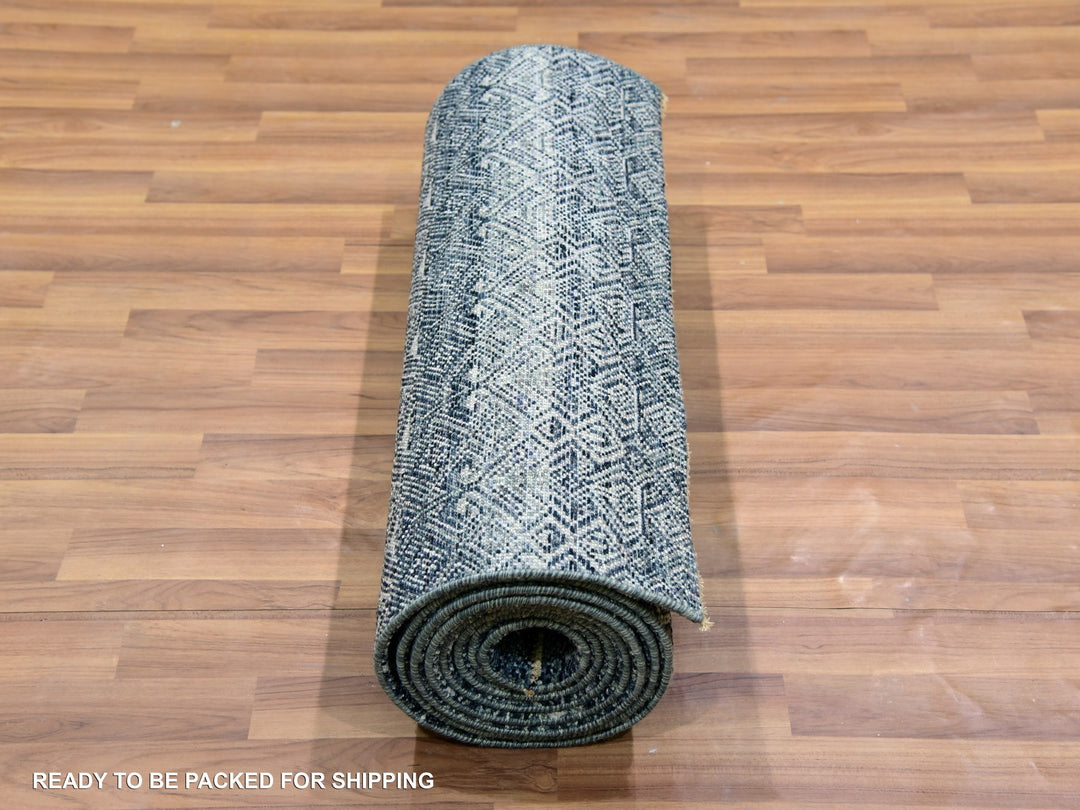2'6" x 12'2" New Hand Knotted Grey Wool Runner Oriental Rug - MOA10279811