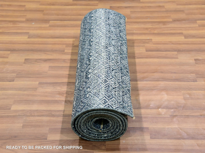 2'6" x 12'2" New Hand Knotted Grey Wool Runner Oriental Rug - MOA10279811