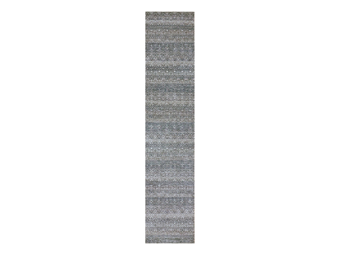 2'6" x 12'2" New Hand Knotted Grey Wool Runner Oriental Rug - MOA10279812