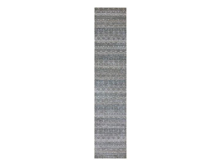 2'6" x 12'2" New Hand Knotted Grey Wool Runner Oriental Rug - MOA10279812